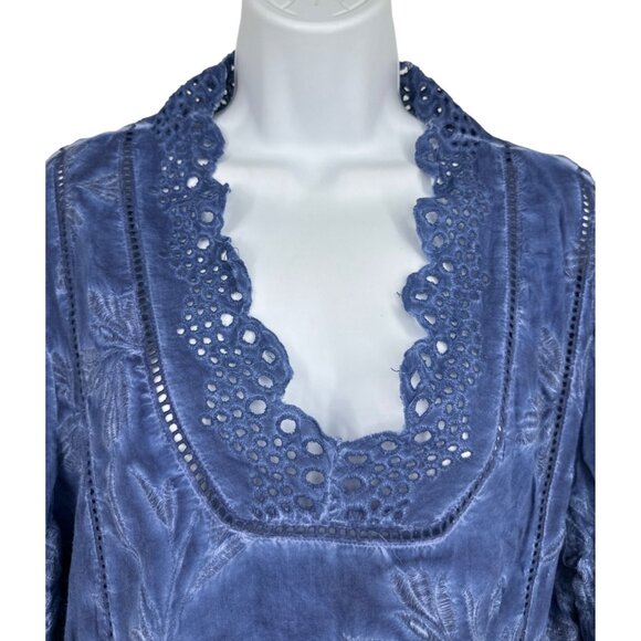 Soft Surrounding Blue Deidre Tunic Top Eyelet Embroidered Size L - Picture 3 of 9